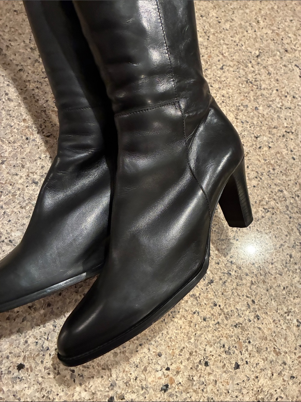 Women’s 8 Vintage J Crew Italian Leather Classic Black Leather Knee-High Boots - Picture 8 of 16